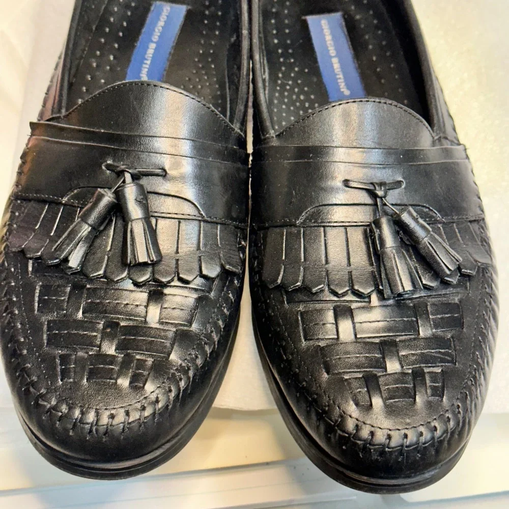 Giorgio Brutini Loafers Mens 12 M Black Woven Kiltie Tassel Excellent